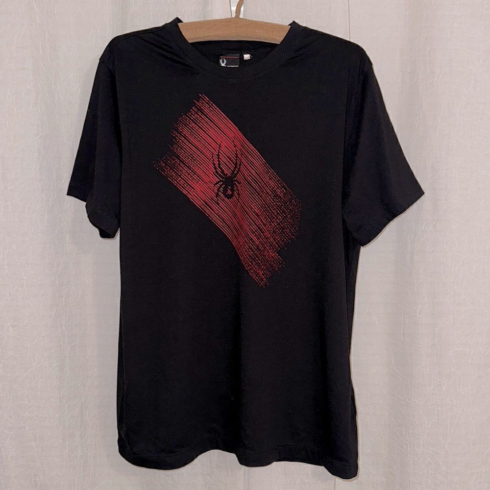 Spyder XL Men’s Black Red Spyder Logo Over Red Tire Track Short Sleeve Tee